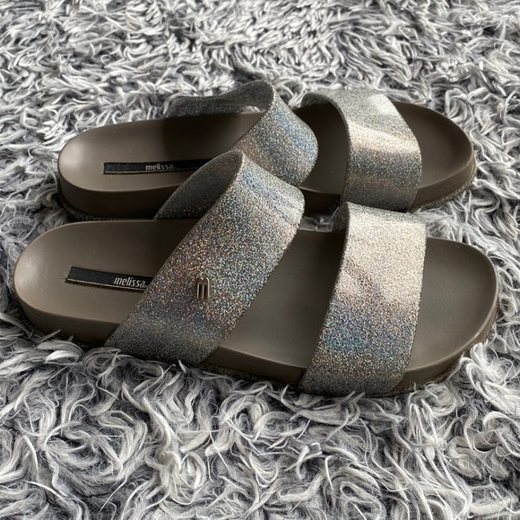 The Melissa Cosmic Double Strap Sandal Slide in Silver Metallic Size 7 - Picture 1 of 15